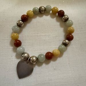 Sterling Silver Heart Charm Jade Beaded Bracelet